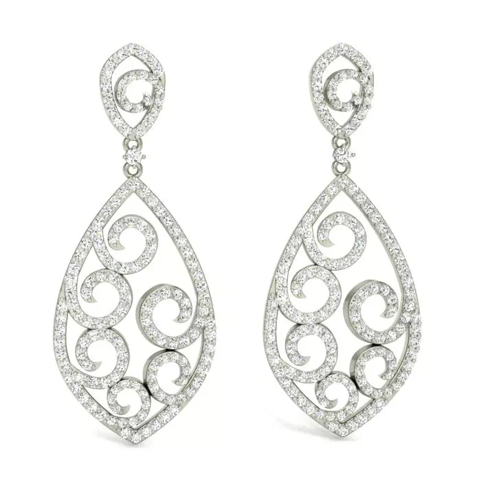 14K WHITE GOLD FANCY SWIRL DESIGN DROPS